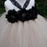 Nude And With Black Flowers Tutu Dress