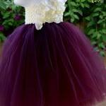 Flower Girl Dress Eggplant ,plum Ivory Tutu Dress,..