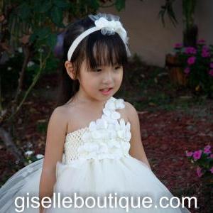 Flower Girl Dress. Ivory With Ivory Flowers And..
