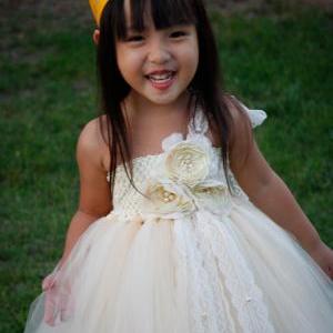 Flower Girl Tutu Dress. Ivory And Beige With 3..