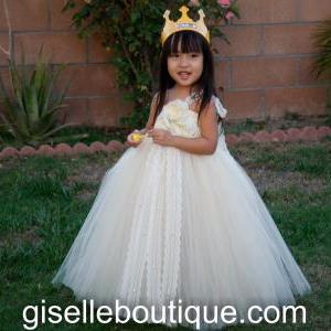 Flower Girl Tutu Dress. Ivory And Beige With 3..
