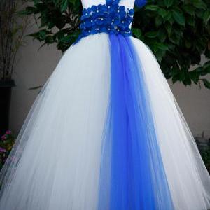 Flower Girl Dress. Blue And Ivory Tutu Dress ...