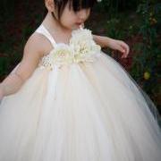 Reserved listing for Alice: Ivory Vintage with Pearls TuTu Dress in size 4t