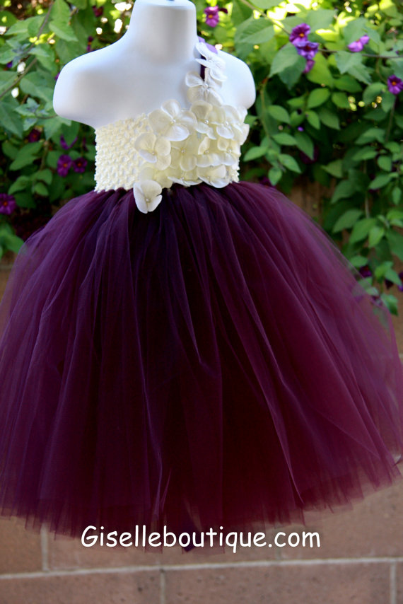 Flower Girl Dress Eggplant ,plum Ivory Tutu Dress, Baby Tutu Dress, Toddler Tutu Dress, Wedding, Birthday, Newborn, 2t,3t,4t,5t