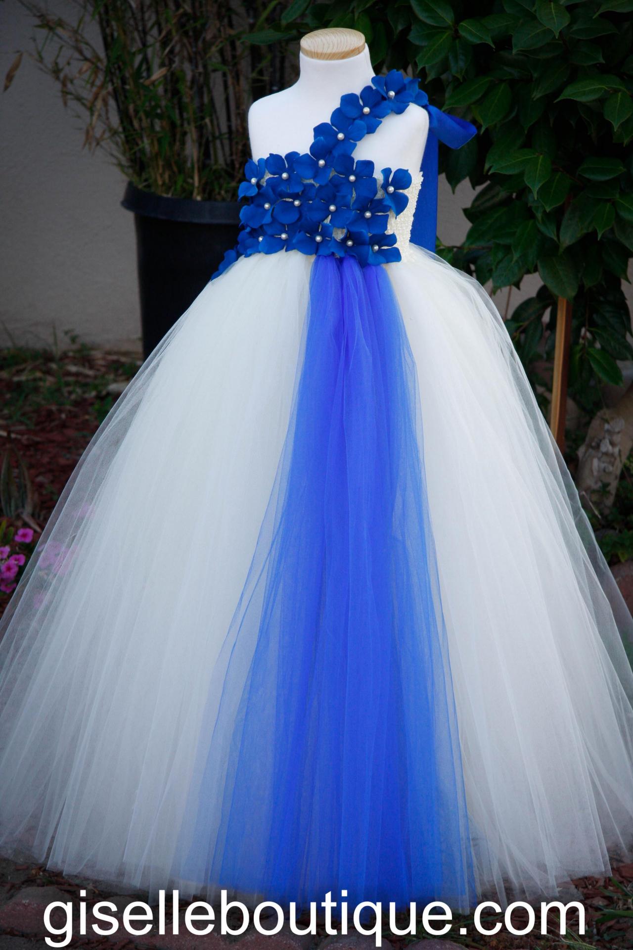 Flower Girl Dress. Blue And Ivory Tutu Dress . Baby Tutu Dress, Toddler Tutu Dress, Wedding, Birthday, Newborn
